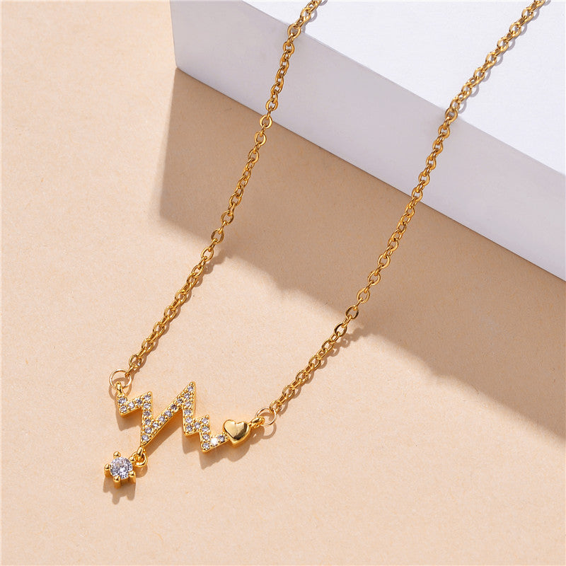 Collana a ciondolo ECG a battito cardiaco in acciaio al titanio con finitura galvanica, design geometrico, stile fresco e dolce per le donne