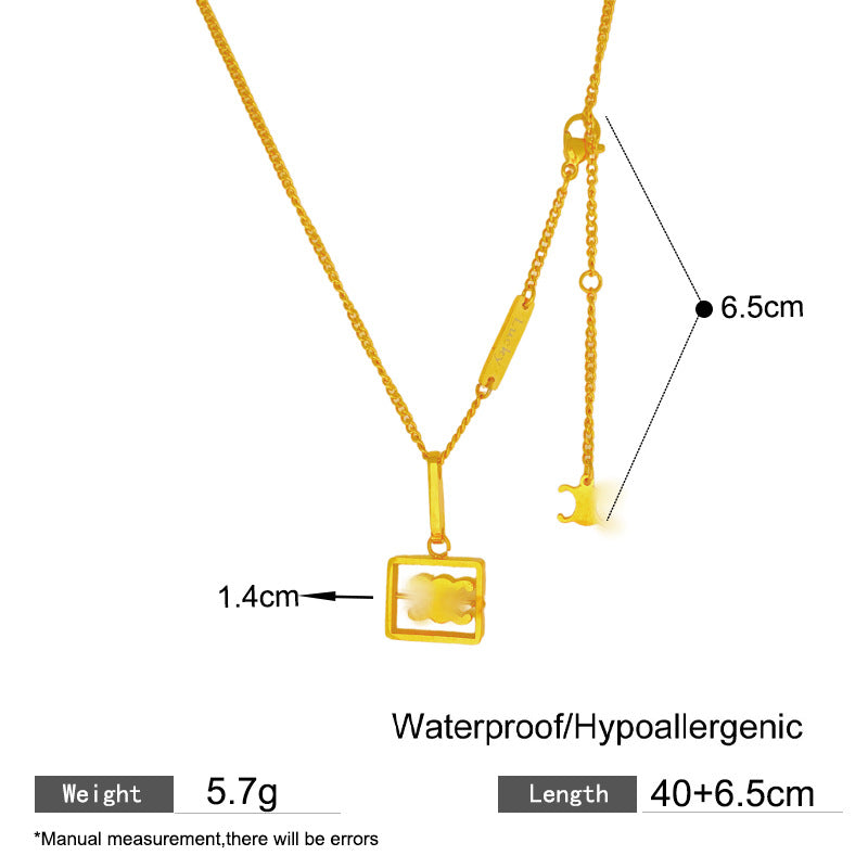 Vintage Geometric Square Hollow Titanium Steel Plated Pendant Necklace with Tassel for Unisex
