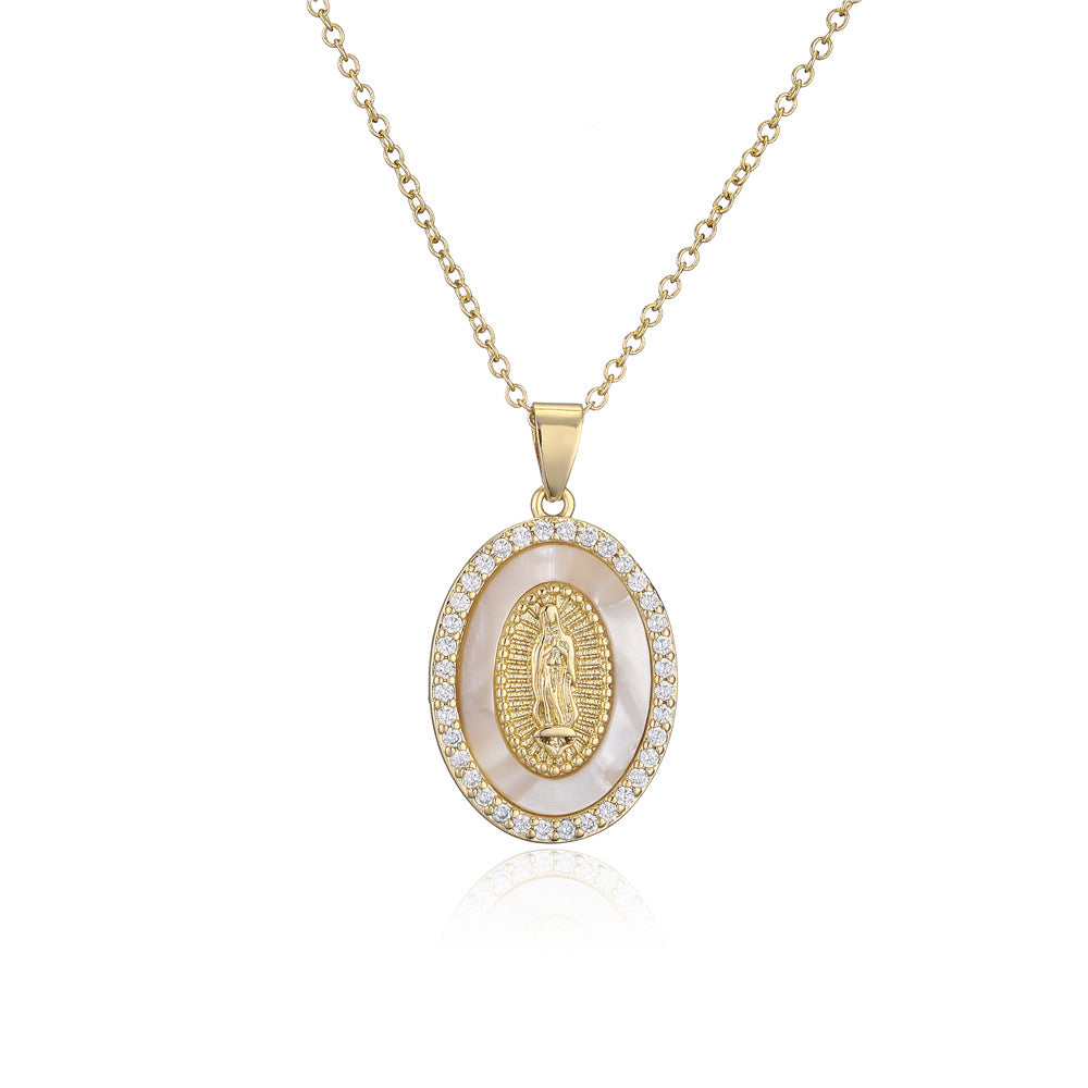 Religious Style Geometric Pendant Necklace for Women with Copper Base Plated in 18K Gold and Micro-Paved Zirconia