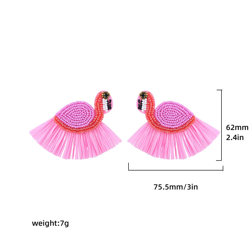 Bohemian Handmade Woven Glass Flamingo Floral Earrings Unisex