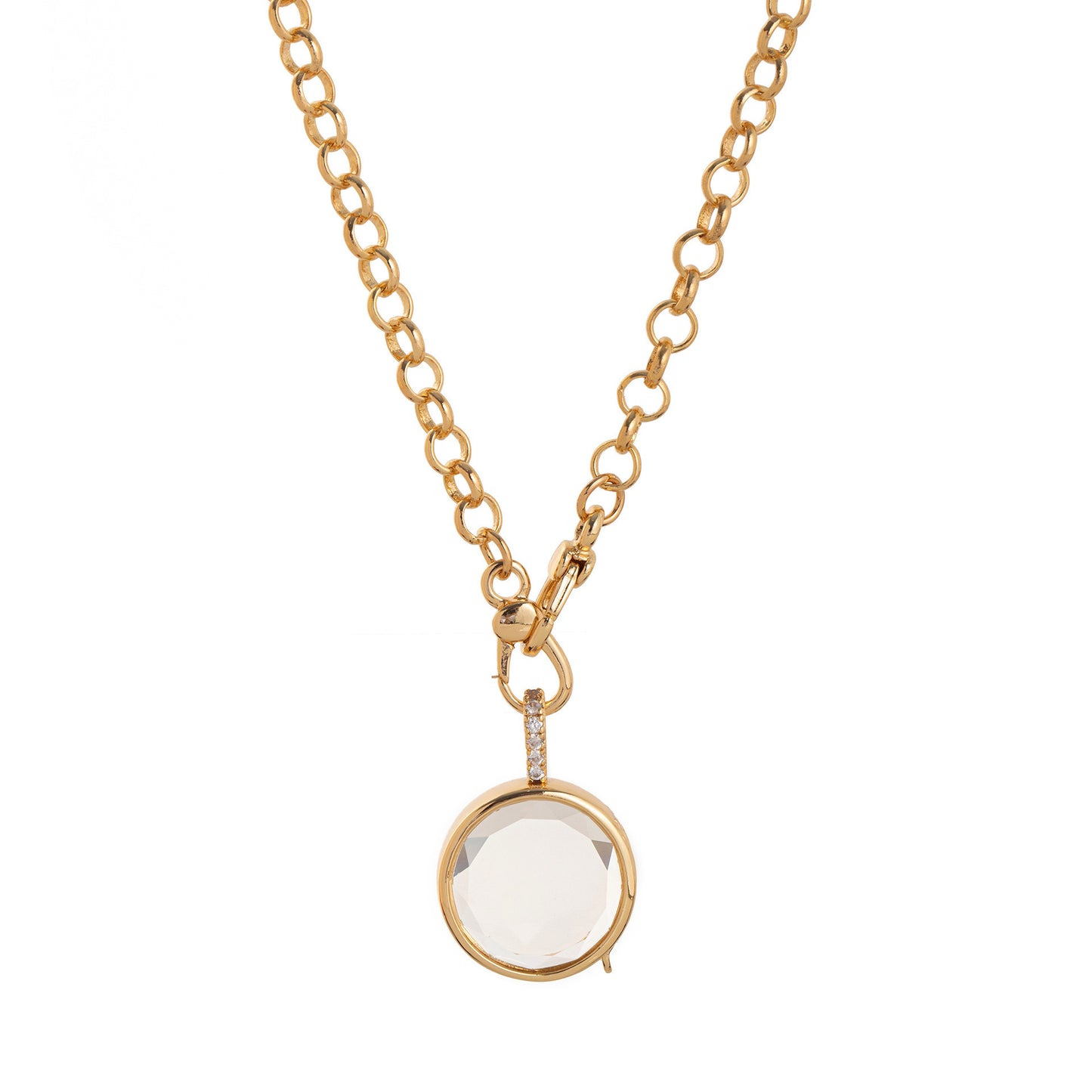Ciondolo a Medaglione Tondo Geometrico Vintage Placcato Oro 18K in Ottone e Acciaio al Titanio Charm Bar