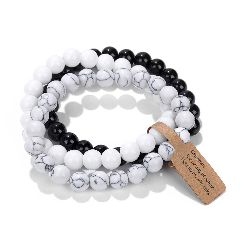 Elegant Geometric Round Agate Beaded Stretch Bracelet Set Unisex
