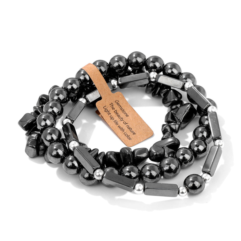 Vintage Geometric Rectangle Crystal Beaded Bracelet Set for Unisex