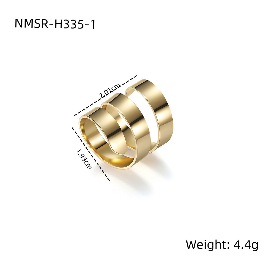 Anillo de acero inoxidable con espiral geométrica y acabado chapado para hombre, joya minimalista y elegante de banda de acero de titanio