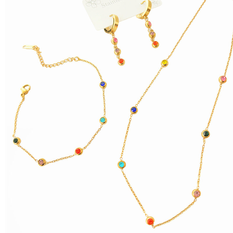 Casual Gold Plated Titanium Steel Necklace Set with Diamond and Pearl Inlay for Unisex
