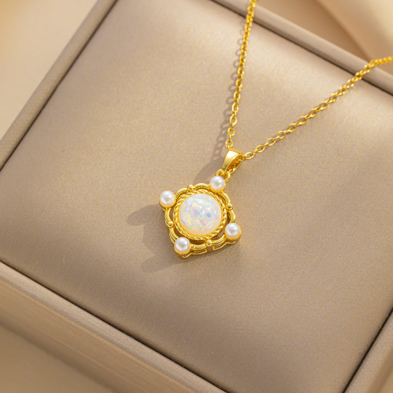 Minimalist Geometric Fluorescent Planet Pendant Necklace for Women Titanium Steel Plated Clavicle Chain