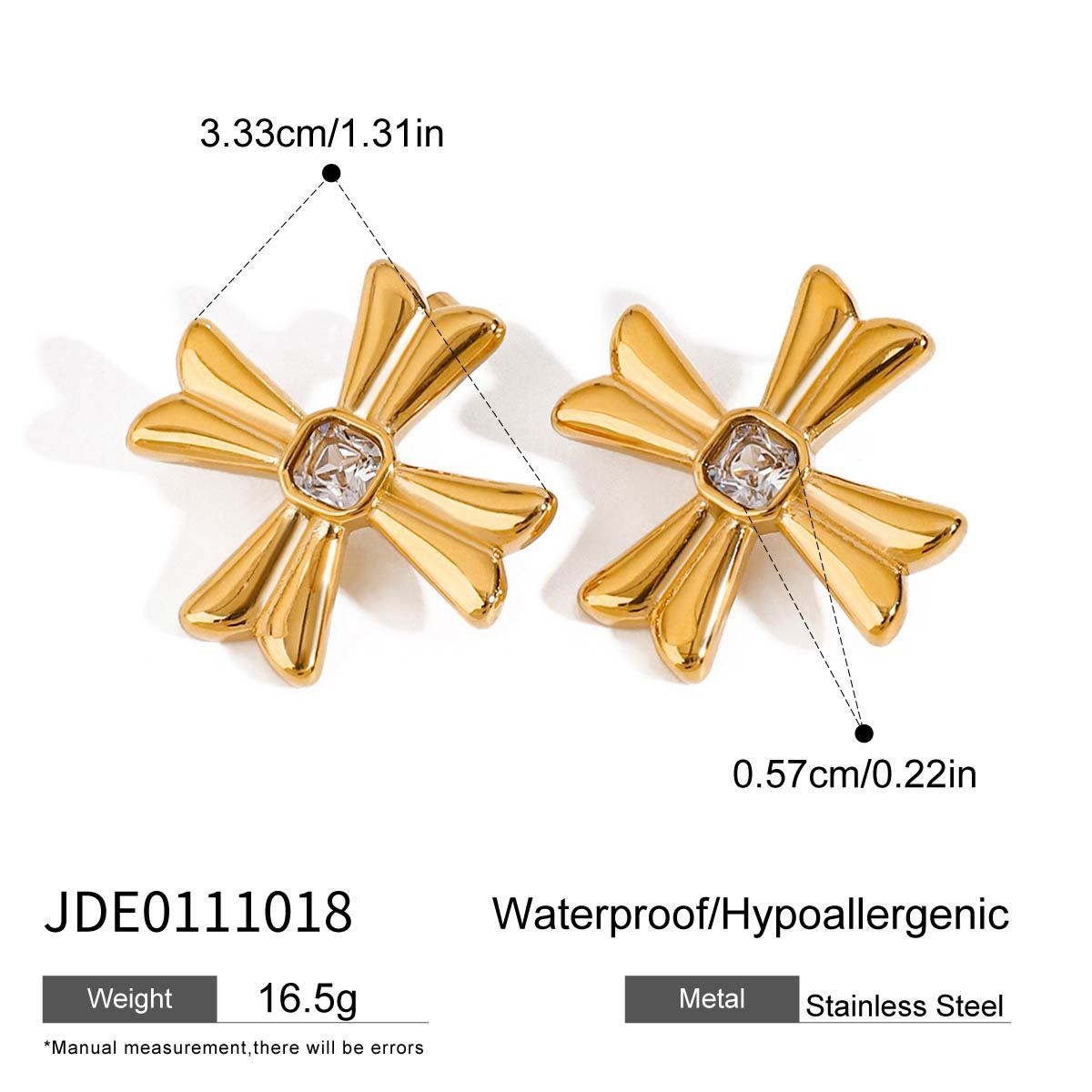 Pendientes de titanio con forma de cruz minimalista para mujer, con incrustaciones de pedrería y acabado chapado