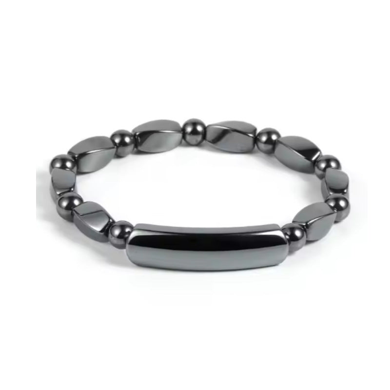 Casual Geometric Round Hematite Beaded Stretch Bracelet for Men