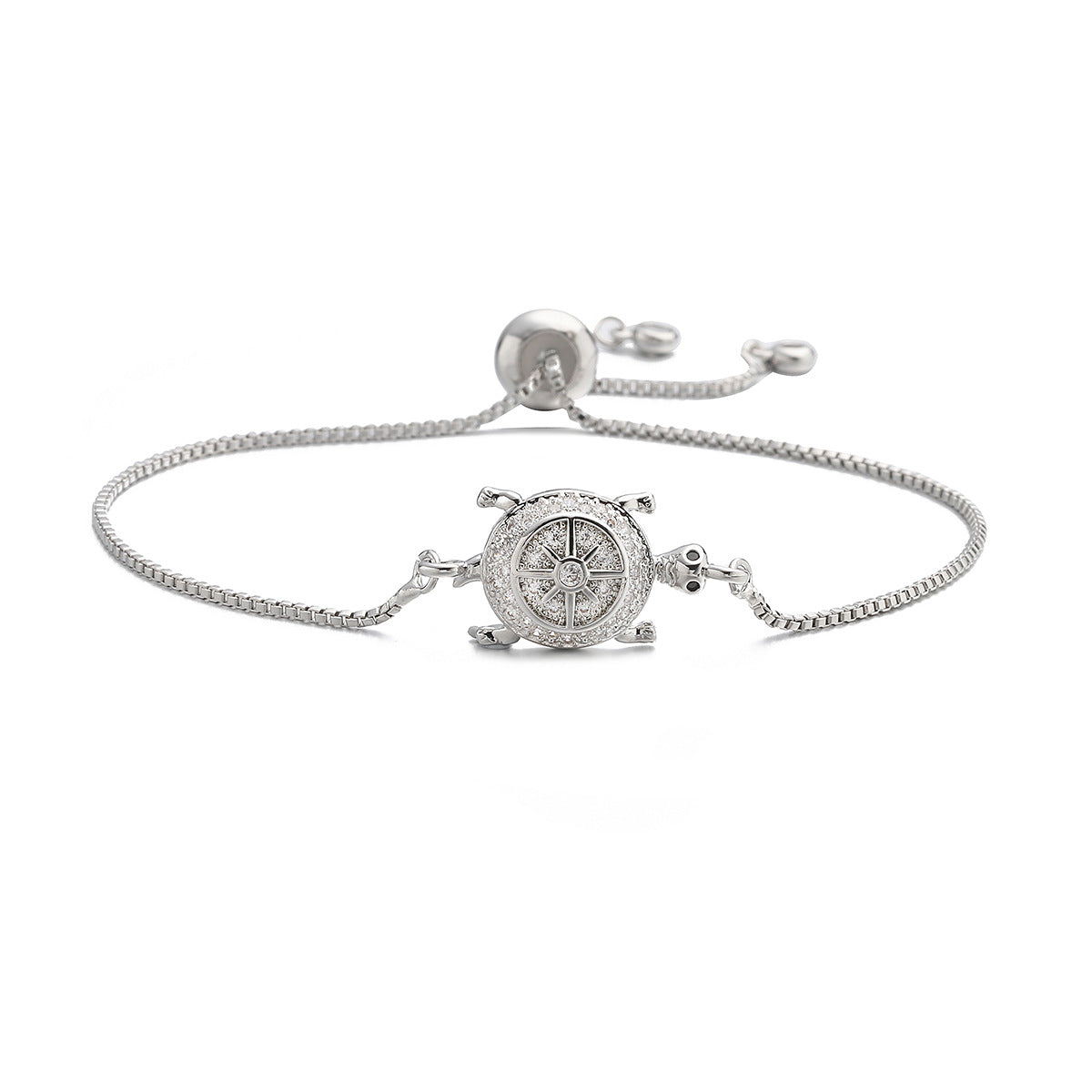 Minimalist Luxury Geometric 18K Gold Plated Brass Cubic Zirconia Turtle Bracelet for Women