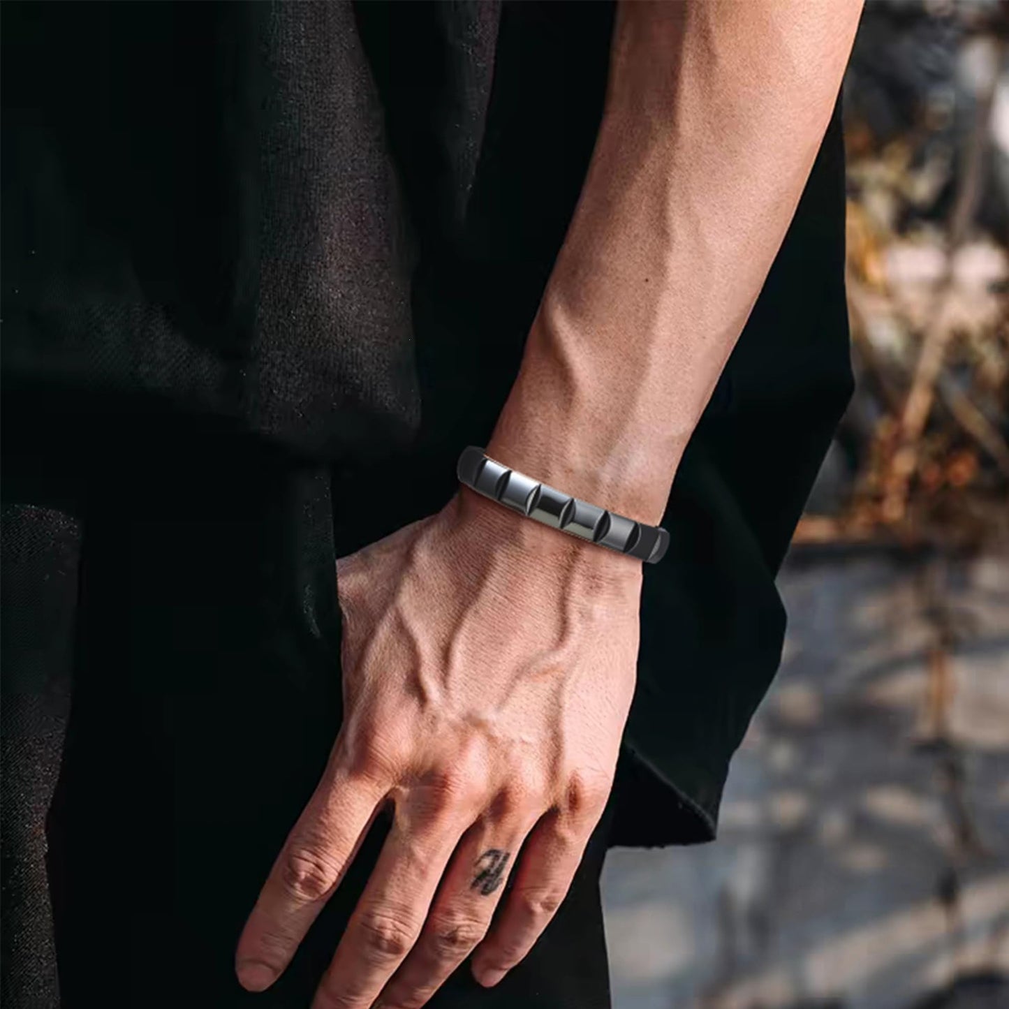 Minimalist Geometric Hematite Beaded Bracelet Unisex Elastic Stretch Bangle Business Casual Jewelry