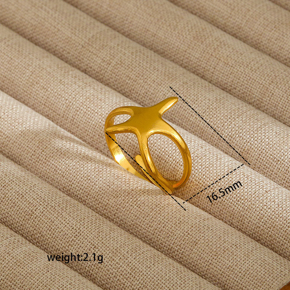 Anello aperto da donna in acciaio al titanio con forma geometrica e a cuore, stile INS, con finitura placcata