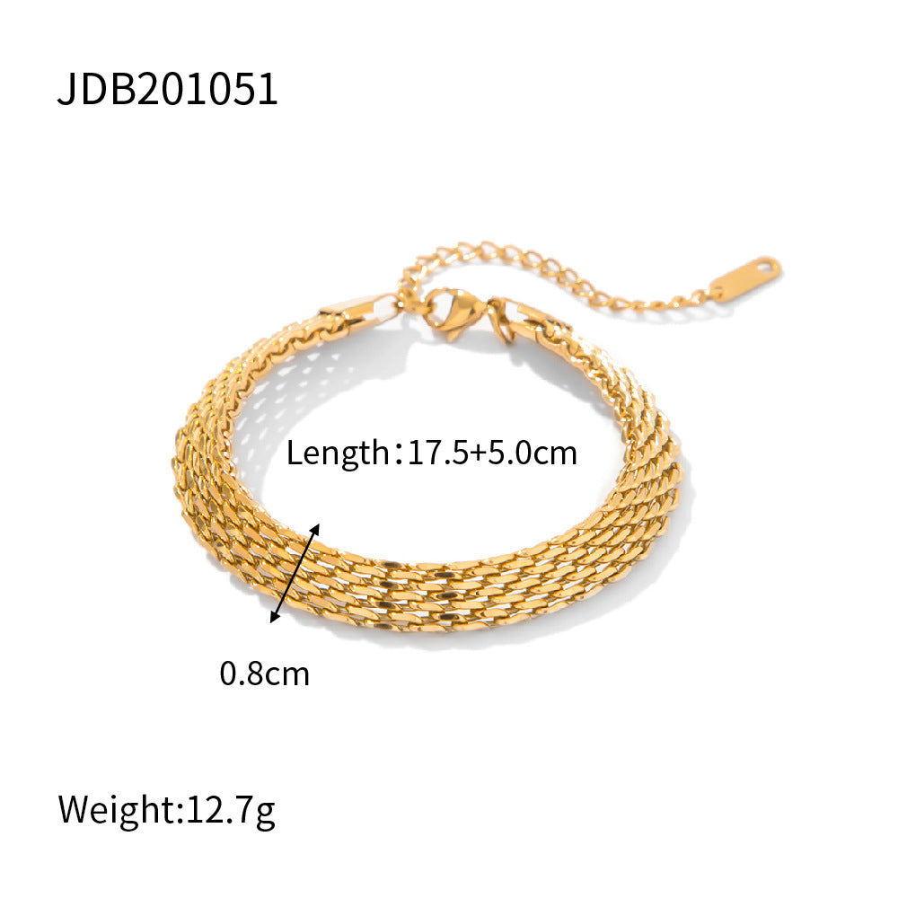 Geometric Stainless Steel Bracelet with Zircon Inlay for Women, Titanium Steel and 18K Gold Plated Accent Chain
