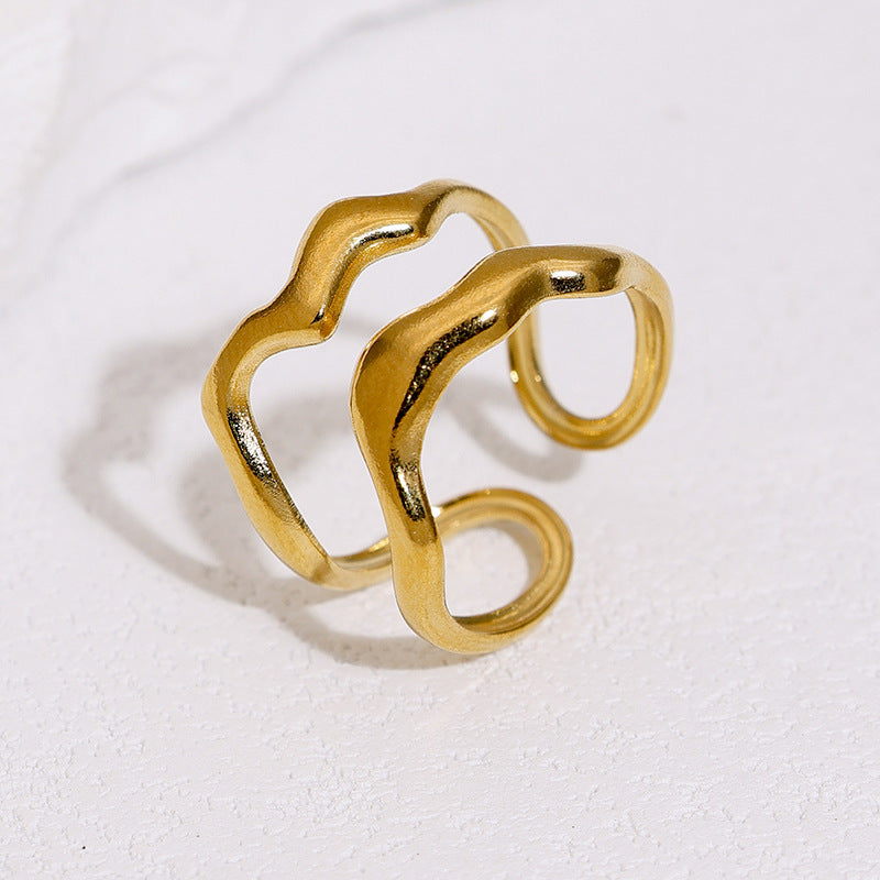 Minimalist Geometric Round Plated Stainless Steel Open Ring for Women