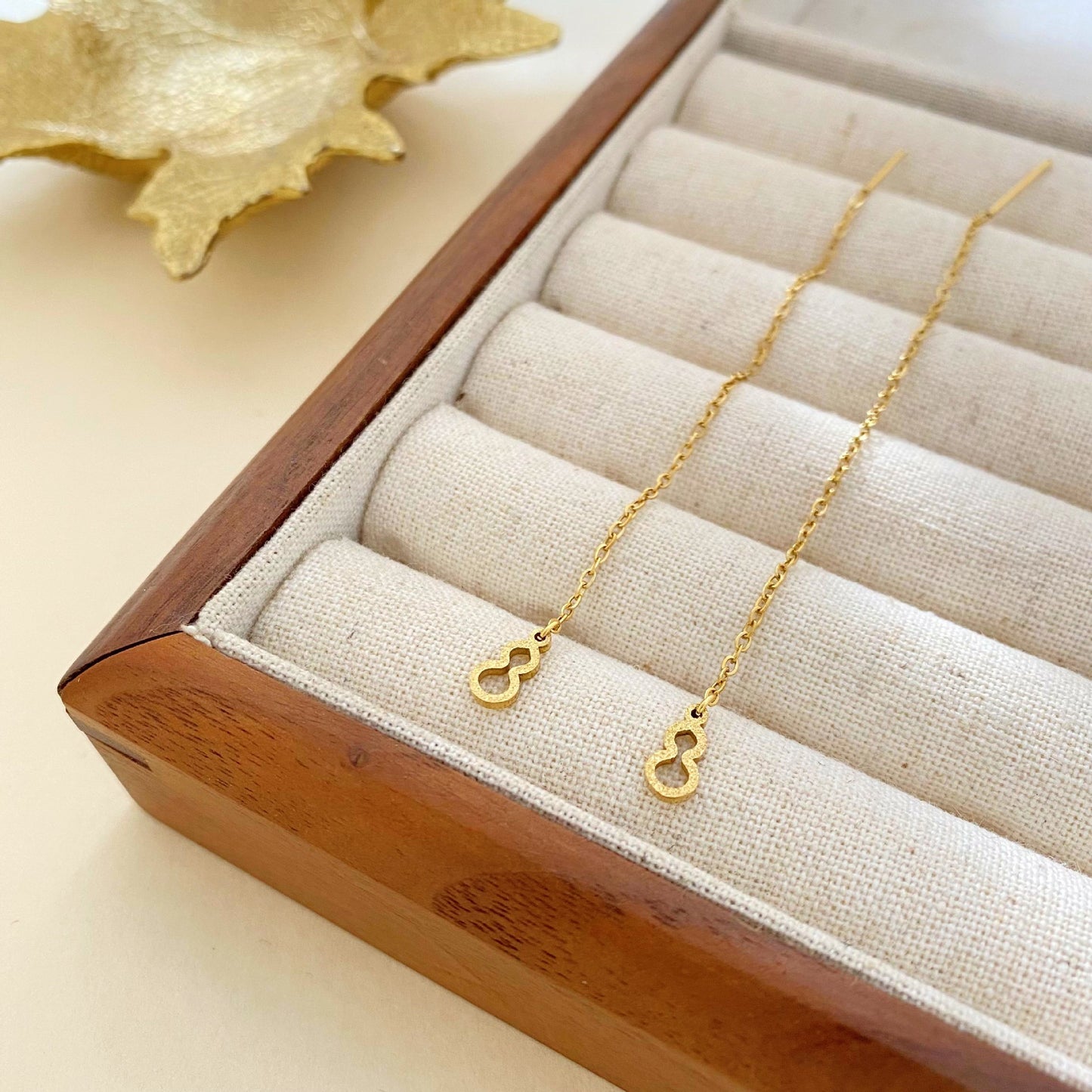 Vintage Minimalist Matte Hollow Gourd Plant Drop Earrings Titanium Steel