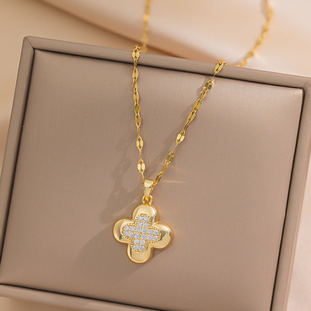 Minimalist Geometric Titanium Steel Necklace for Women with Gold Plating Locket Chain Fashion Accessory