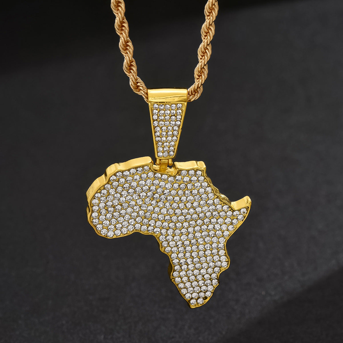 Hip Hop Style Geometric Rhombus Map Pendant Necklace for Men with Cubic Zirconia Inlay on Alloy Chain