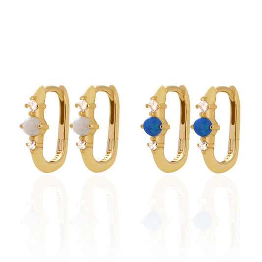 Orecchini a Cerchio Rettangolari Minimalisti Ed Eleganti in Argento Sterling 925 con Opale per Donna