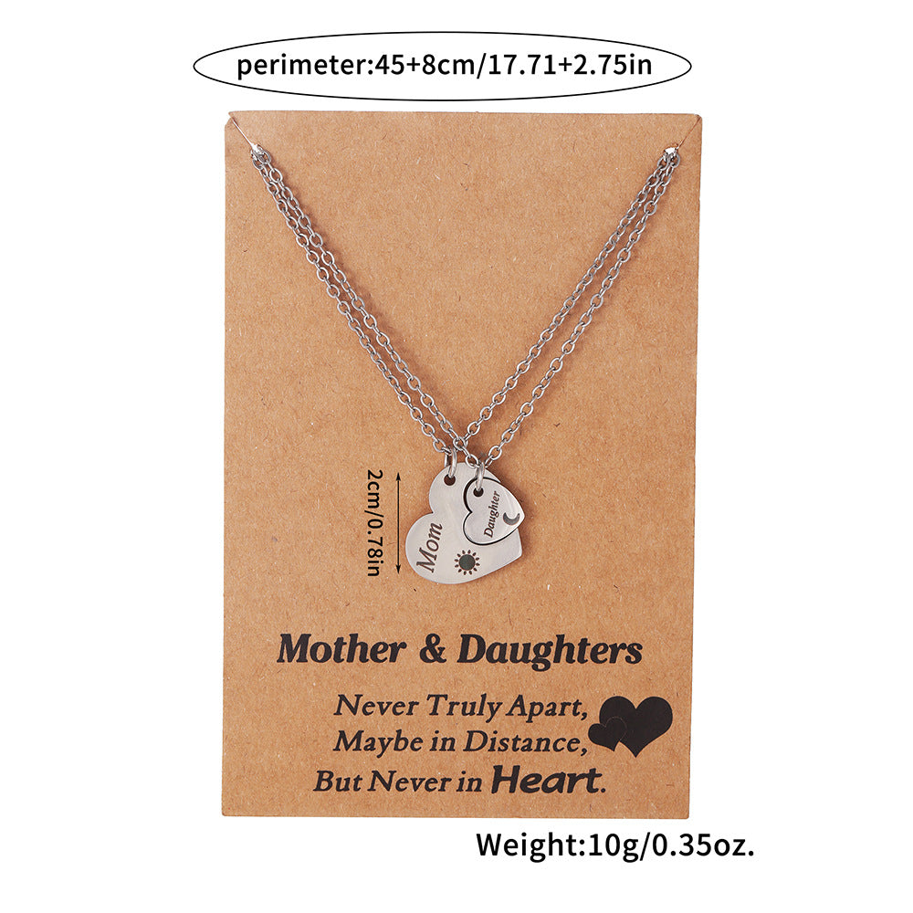Geometric Sun Moon Heart Stainless Steel Necklace Cable Chain for Women