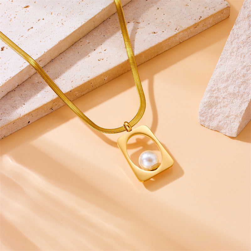 Irregular Shape Pearl Inlay Stainless Steel Plated Jewelry Set for Women Necklace Earrings Bracelet
