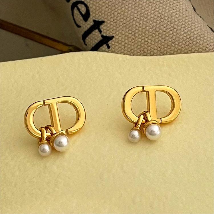 Minimalist Geometric Pearl Dangle Stud Earrings in Titanium Steel with Plated Finish for Women