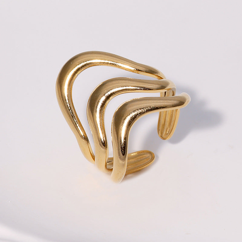 Anello Aperto Geometrico Minimalista di Lusso da Donna, Gioielli in Acciaio al Titanio Placcato Oro 18K