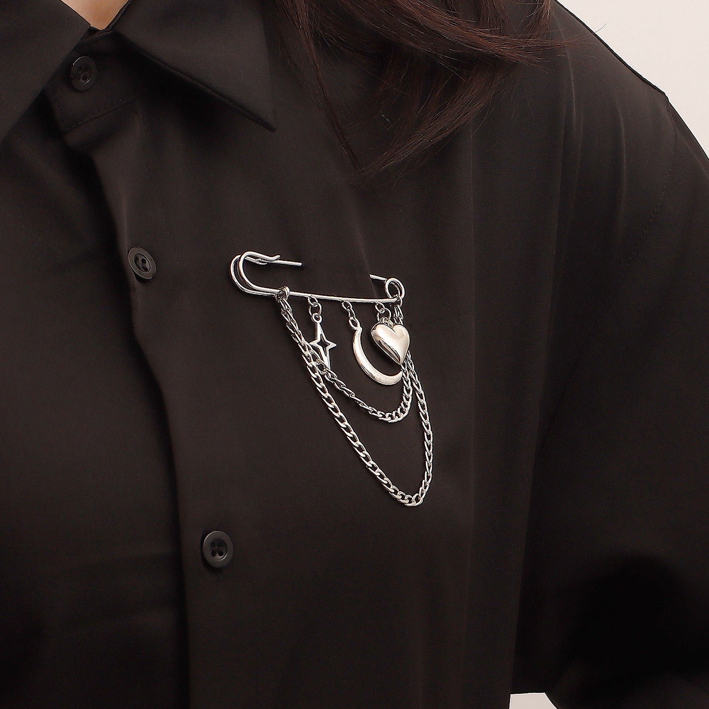 Geometric Heart Crescent Cross Star Brooch for Women Alloy Plated Fashion Statement Pin Accessory