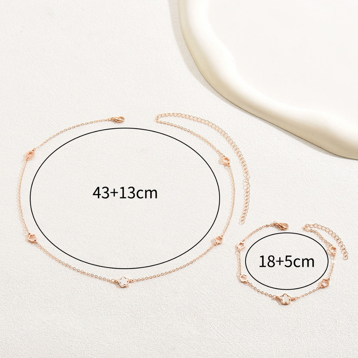 Korean Style Plum Blossom Design Necklace and Bracelet Set in Rose Gold Tone Alloy with Mother of Pearl Pendant and Enamel Finish