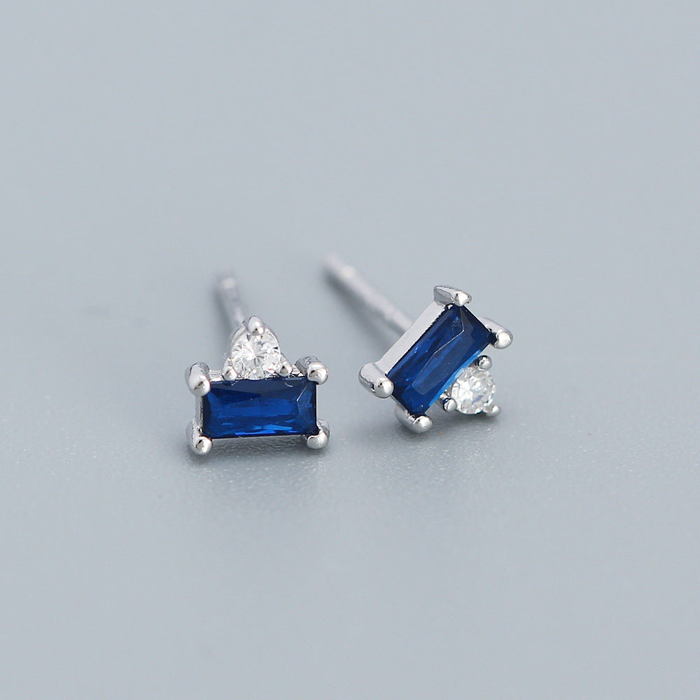 Minimalist 925 Sterling Silver Square Cubic Zirconia Stud Earrings for Women