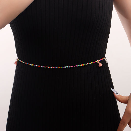 Minimalist Tassel Waist Chain for Women with 3mm Metal Beads and Adjustable Length