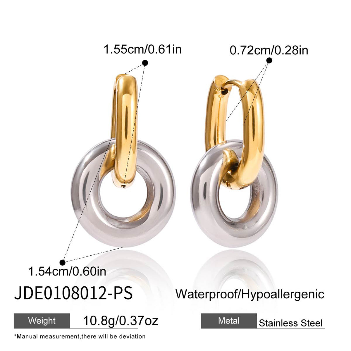 Orecchini a Cerchio Geometrici in Acciaio Inossidabile da Donna con Finitura Placcata, Gioielli Minimalisti di Lusso