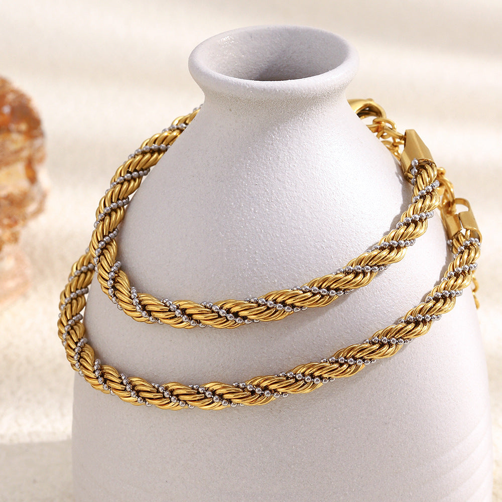 Fashionable Minimalist Geometric Stainless Steel Plated 18K Gold Braided Anklet for Women