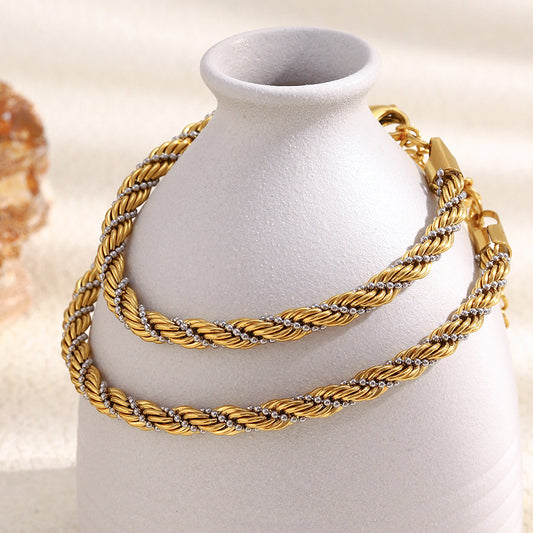 Fashionable Minimalist Geometric Stainless Steel Plated 18K Gold Braided Anklet for Women