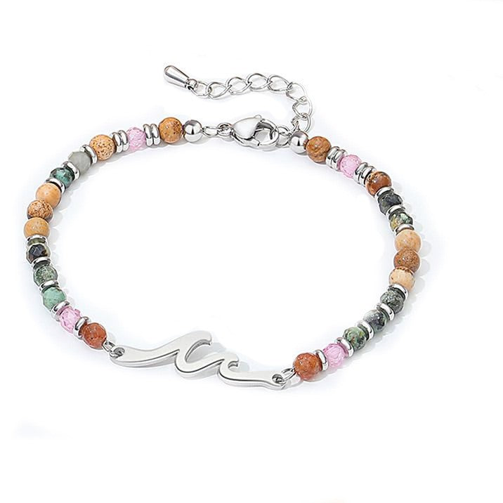 4mm Natural Stone Beaded Stainless Steel Wave Bracelet for Women