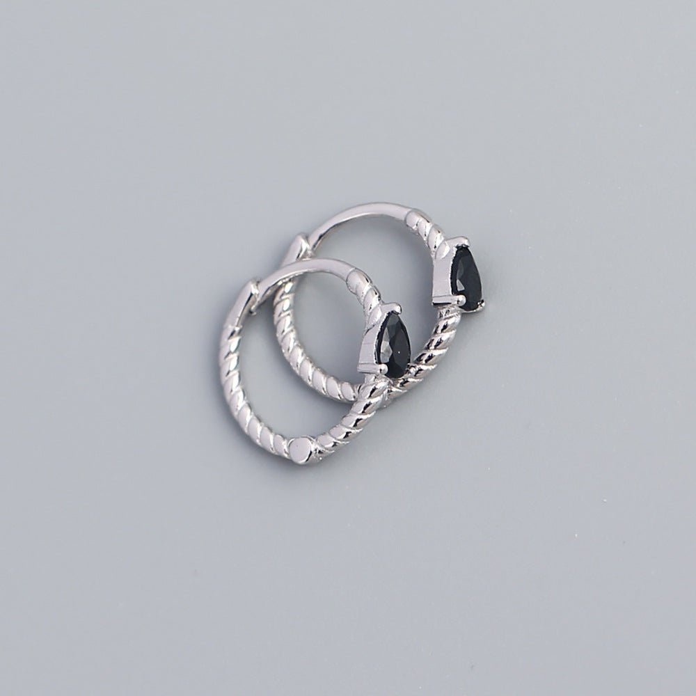 Minimalist 925 Sterling Silver Geometric Teardrop Rope Hoop Earrings for Women