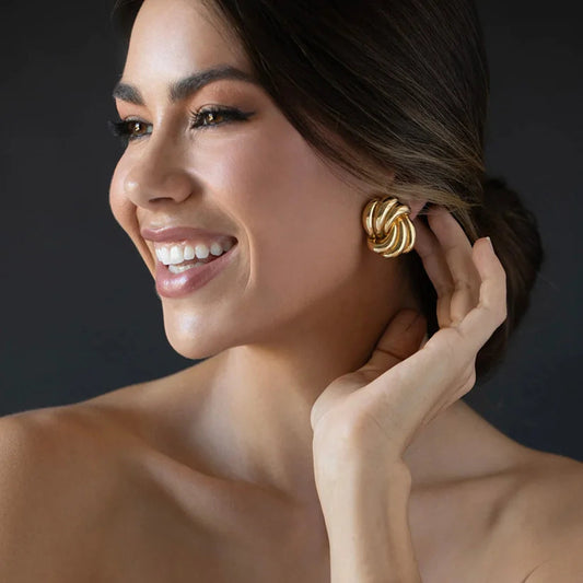 Minimalist Wave-Shaped Stainless Steel Earrings with 18K Gold Plating for Women