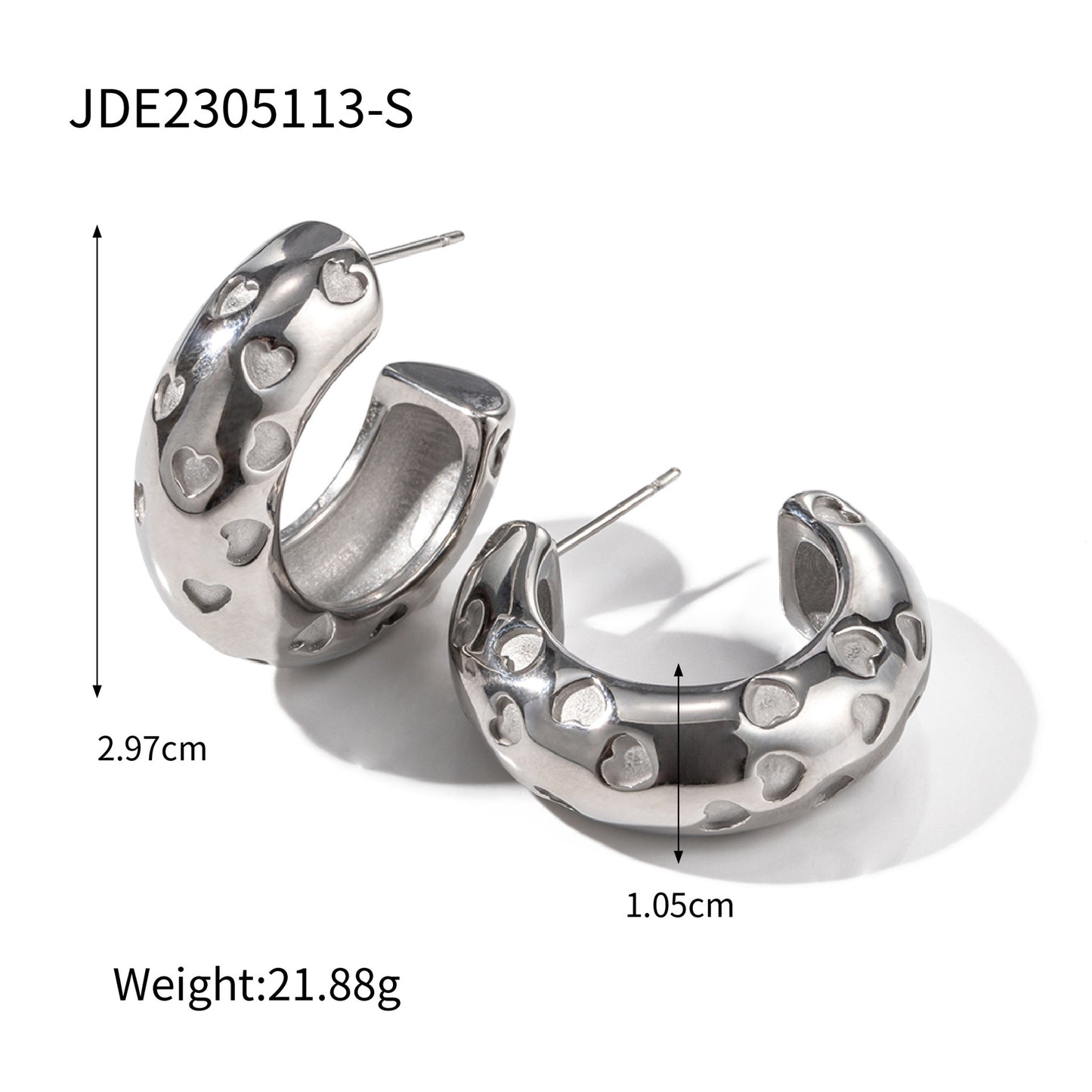 INS Style Geometric Stainless Steel Hoop Earrings with 18K Gold Plating Hollow Heart Design for Women