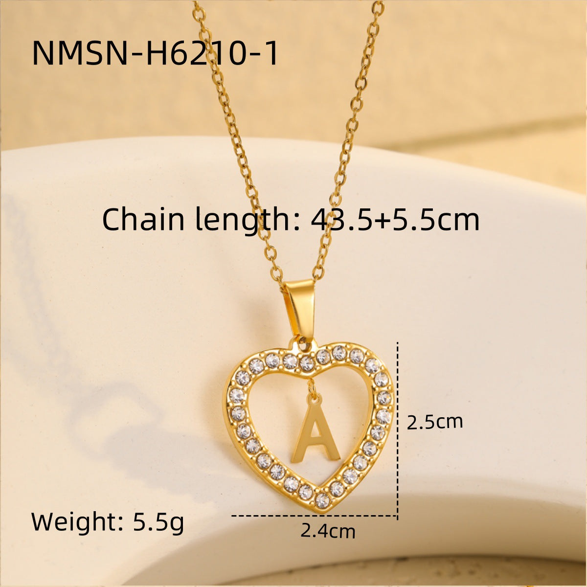 Fashionable Heart-Shaped Stainless Steel Necklace with 18K Gold Plating and Zircon Inlay for Women