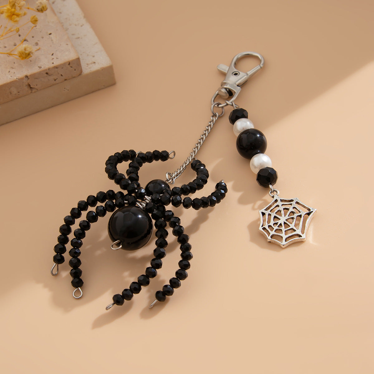 Gothic Streetwear Plated Crystal Keychain Set with Pearl Sunflower Star Moon Charms