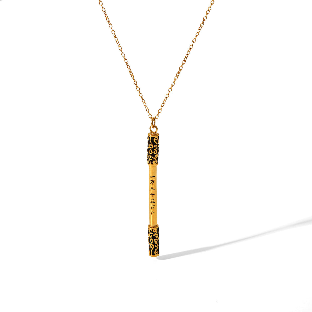 Retro Chinese Style Cartoon Monkey King Golden Cudgel Pendant Necklace in Titanium Steel with Electroplated Finish on O-Chain