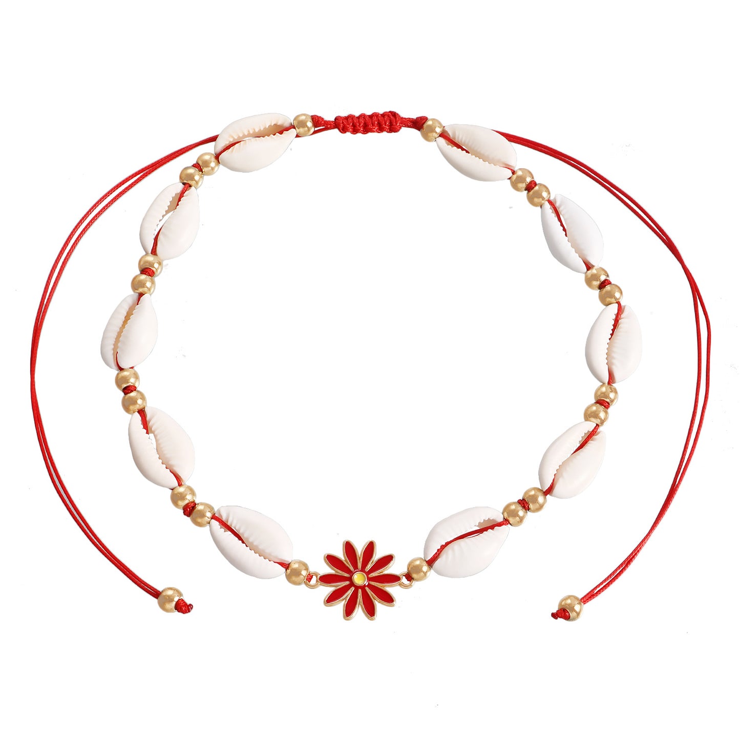 Collar con colgante de margarita bohemia con dije de concha en cordón ajustable para mujer