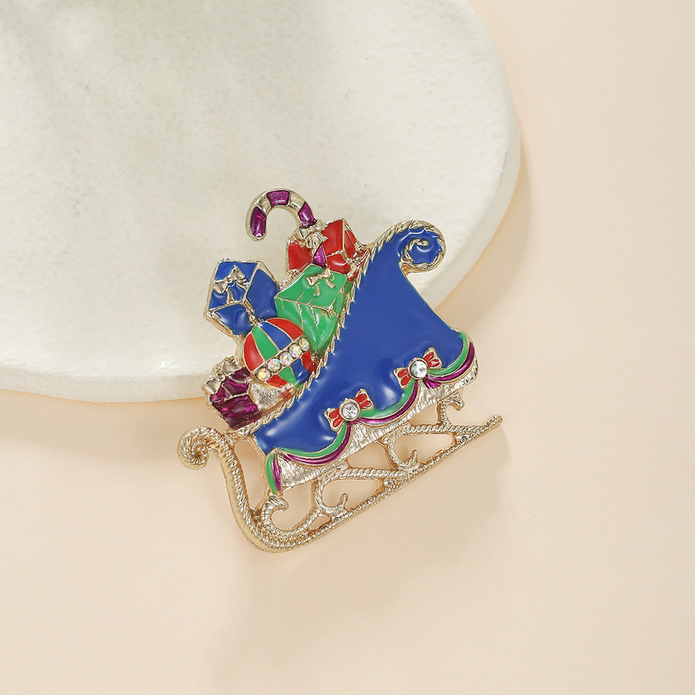 Geometric Drip Oil Plated Alloy Brooch with Christmas Pumpkin Reindeer Snowman Sleigh Ghost Apple Designs for Women