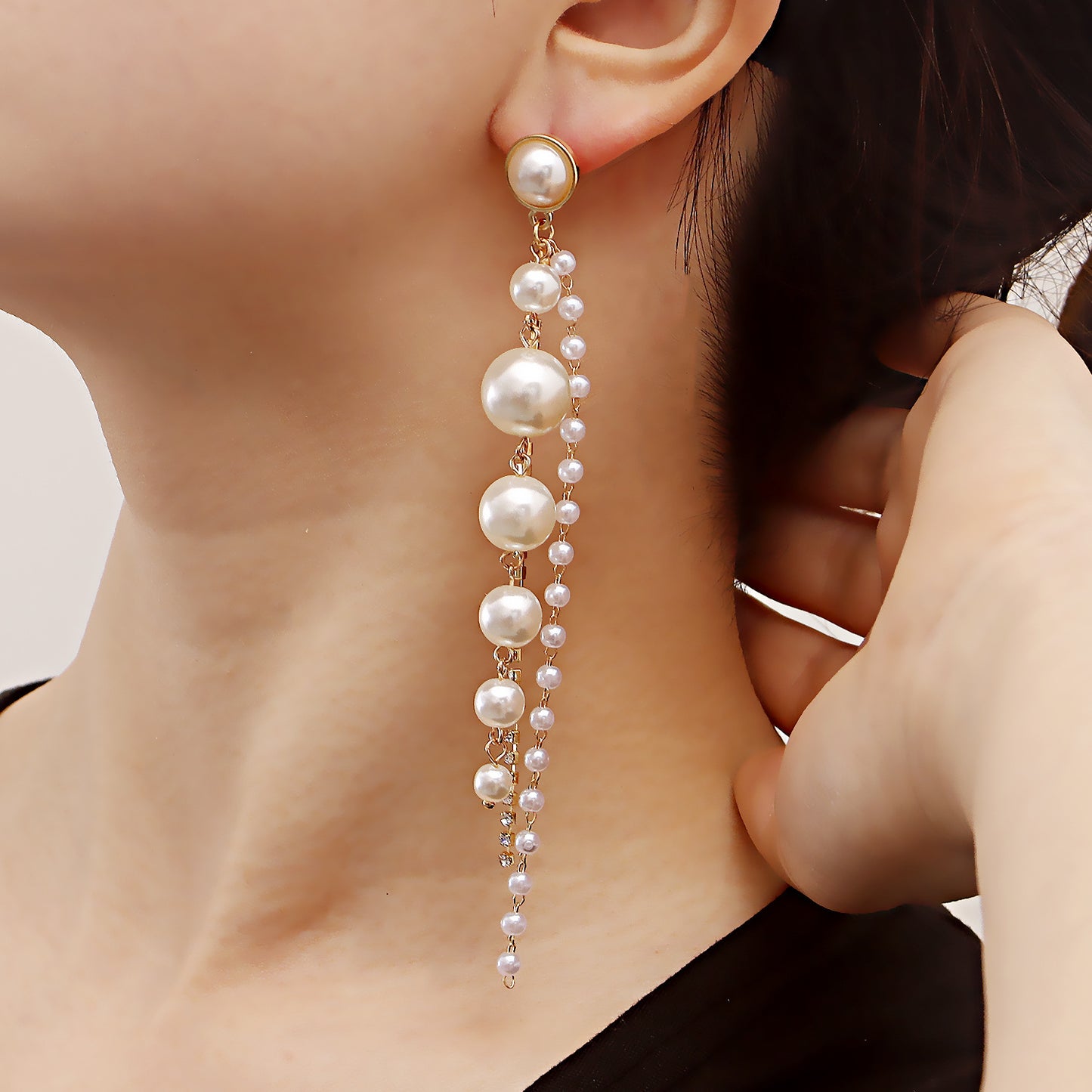 Geometric Alloy Dangle Earrings with Pearl-Like Accents and Plated Finish for Women