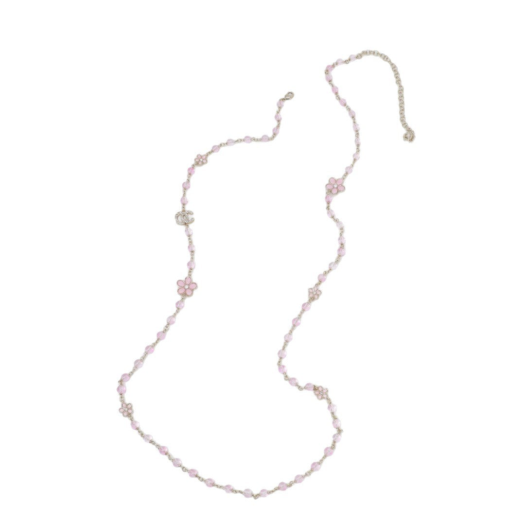 Sweet Gold Plated Brass Floral Double Layer Ball Chain Necklace for Women