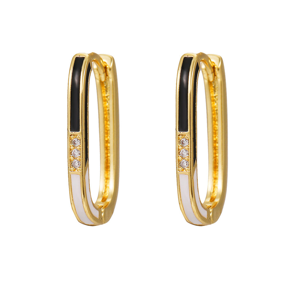 Minimalist Geometric Square Brass Drip Oil Plated Earrings with Cubic Zirconia for Women
