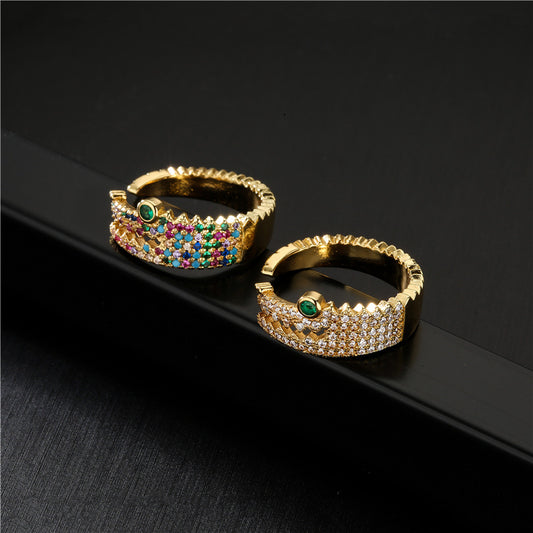 18K Gold Plated Geometric Brass Ring with Micro-Inlaid Cubic Zirconia for Women