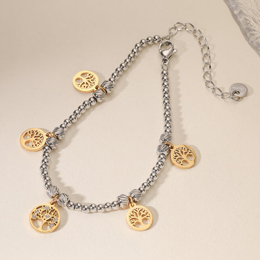 Color Block Geometric Stainless Steel Plated Bracelet with Cubic Zirconia for Women