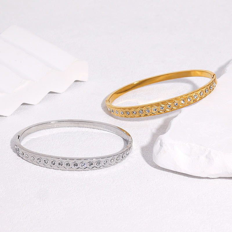 Minimalist Elegant Geometric Rhinestone Plated Stainless Steel Bracelet