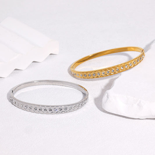 Minimalist Elegant Geometric Rhinestone Plated Stainless Steel Bracelet