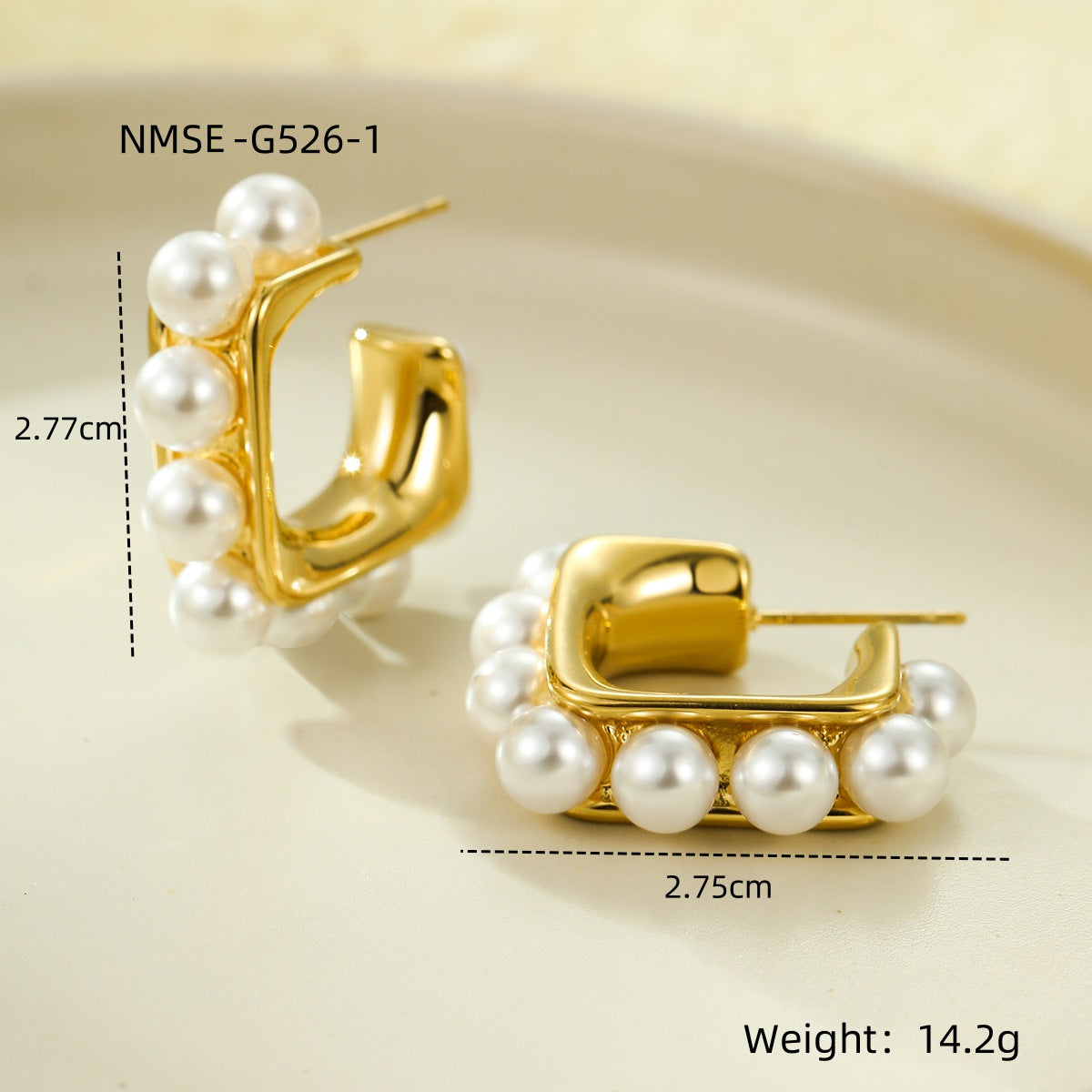 Orecchini da donna in stile vintage con perle, placcati in oro, in acciaio inossidabile, a forma di C geometrica, con elegante design a cerchio