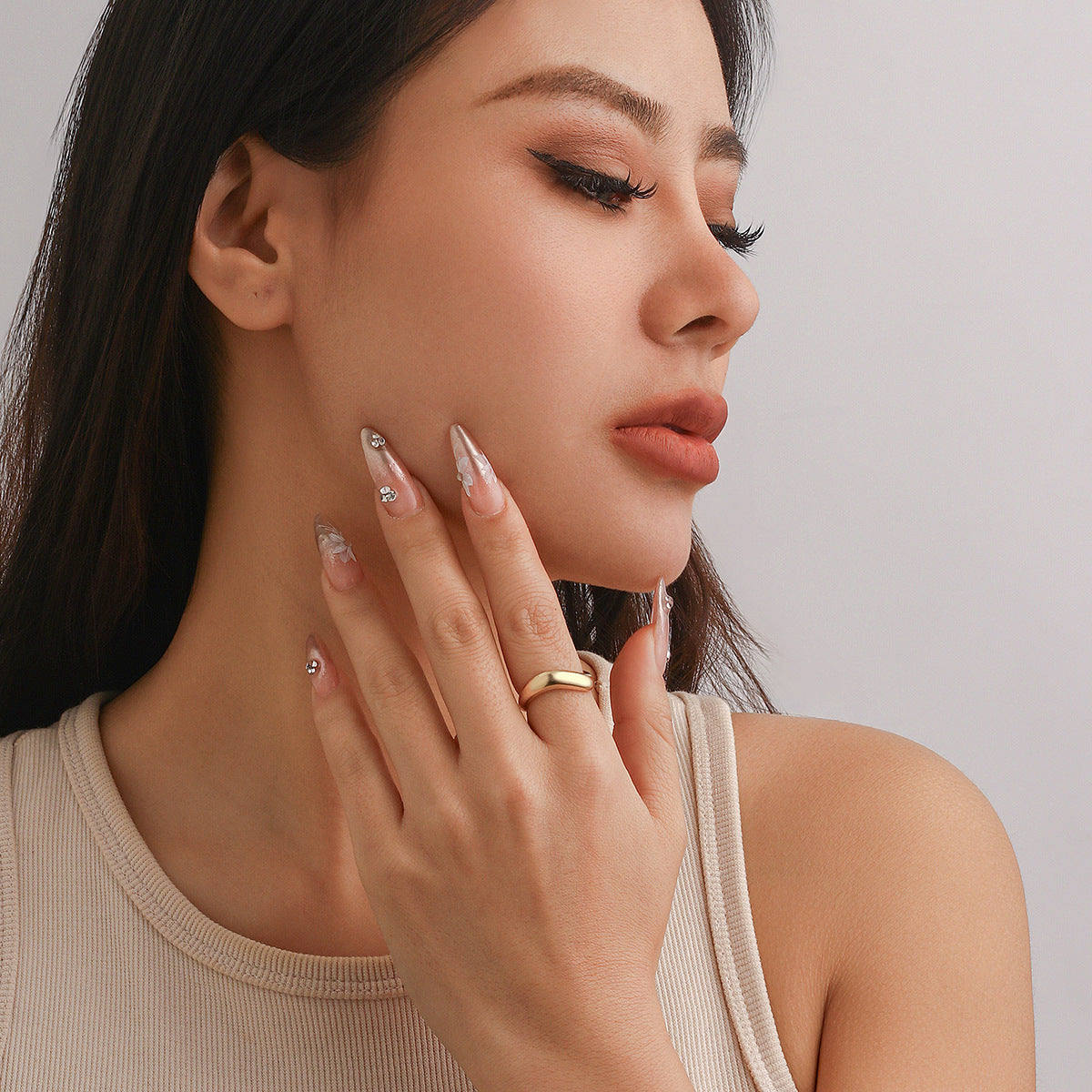 Minimalist Round Geometric Alloy Plated Ring for Women